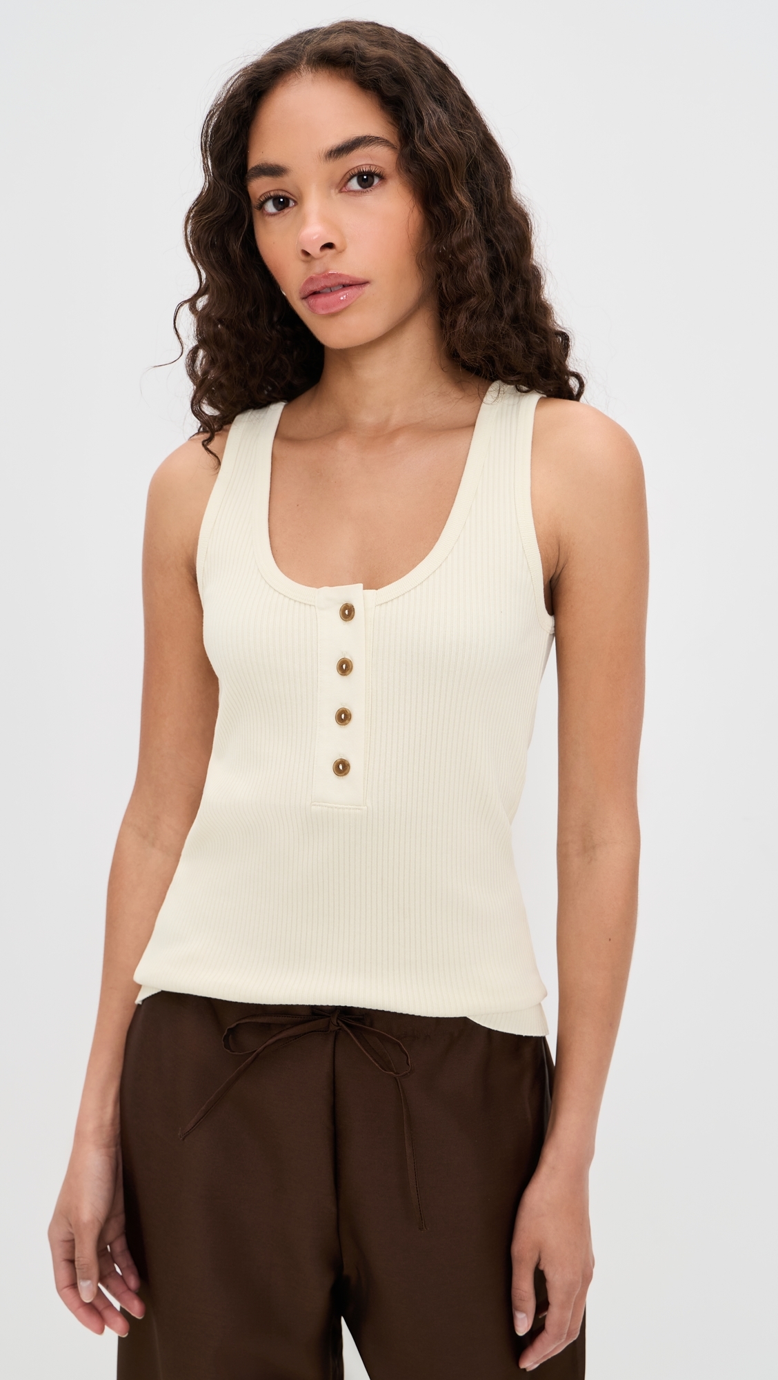 Rib Henley Tank Sun Ivory