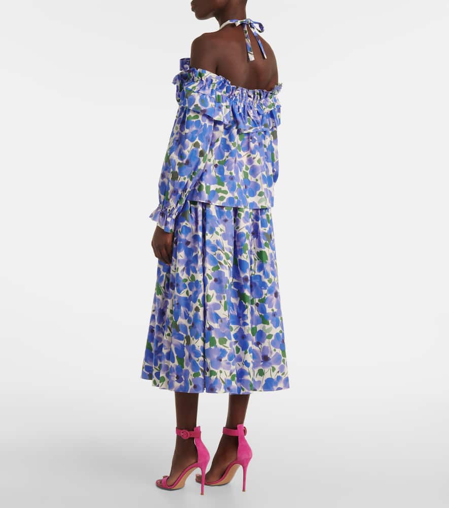 Floral off-shoulder cotton-blend top