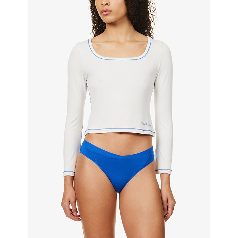 Womens Blue Everyday Mid-rise Stretch-woven Briefs
