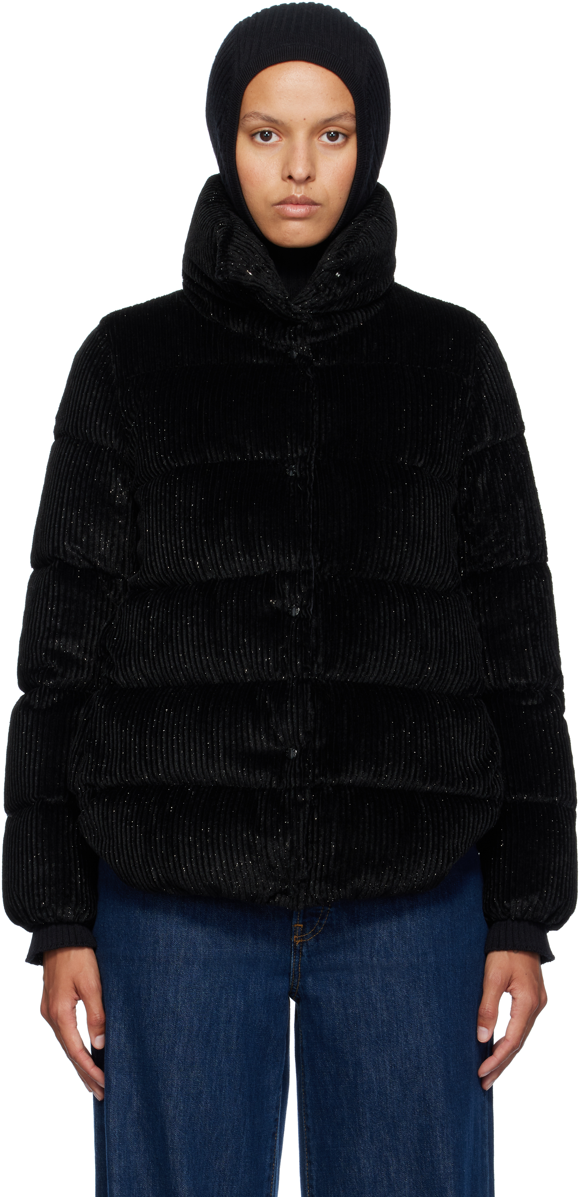 Moncler Black Cochevisse Corduroy Short Down Jacket