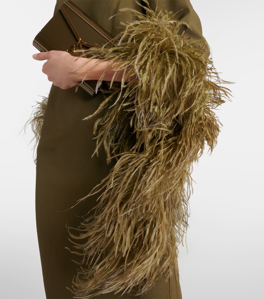 Del Lago feather-trimmed midi dress