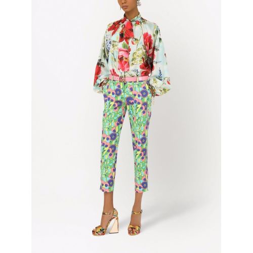 Floral-print silk shirt - Blue
