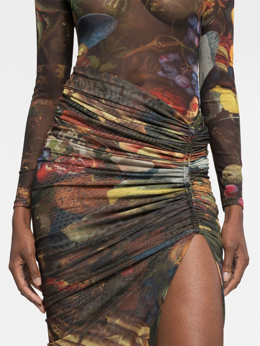 Multicolor Multi color Side Slit Long Skirt
