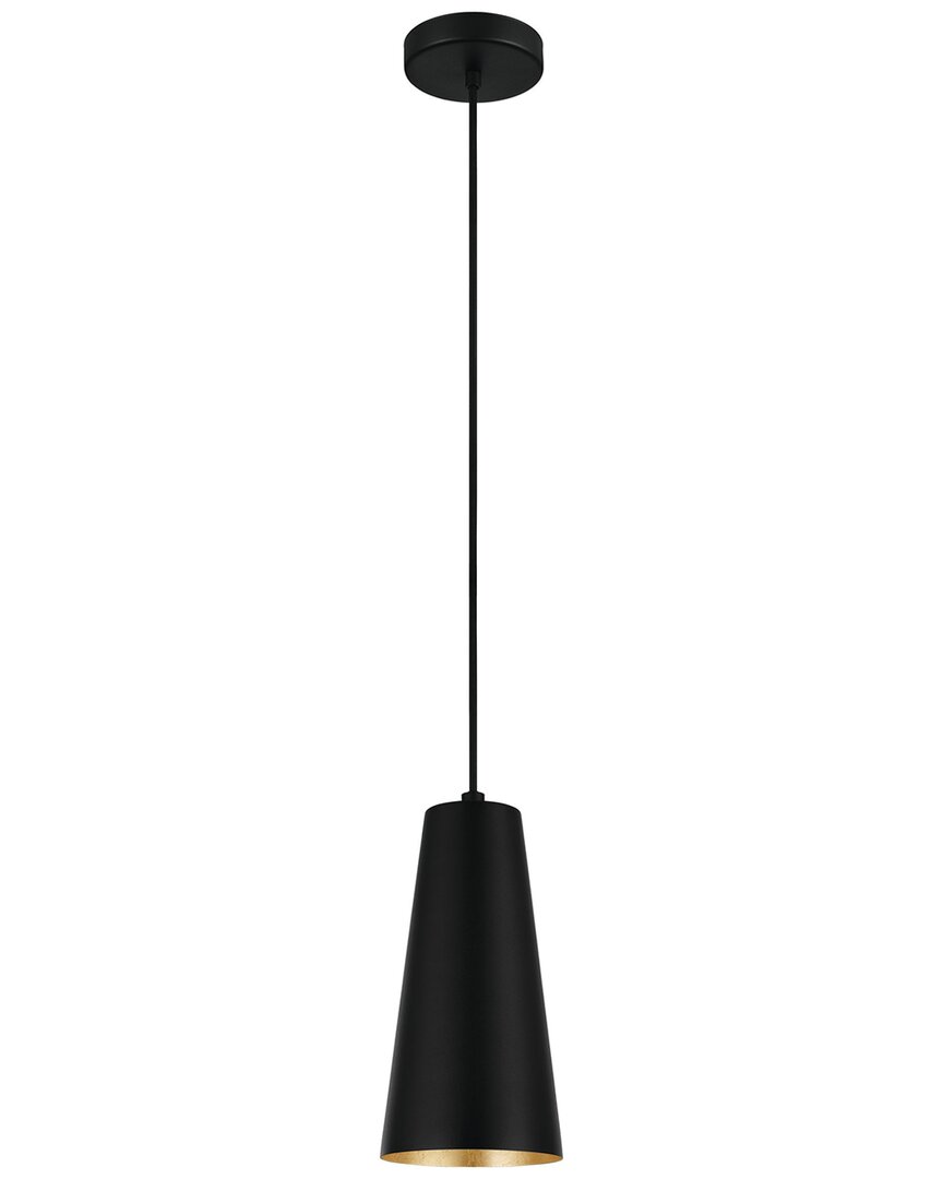 Eglo Pratella 1 Light Mini Pendant With Black Finish & Black With White Interior Metal Cone Shaped Metal Shade