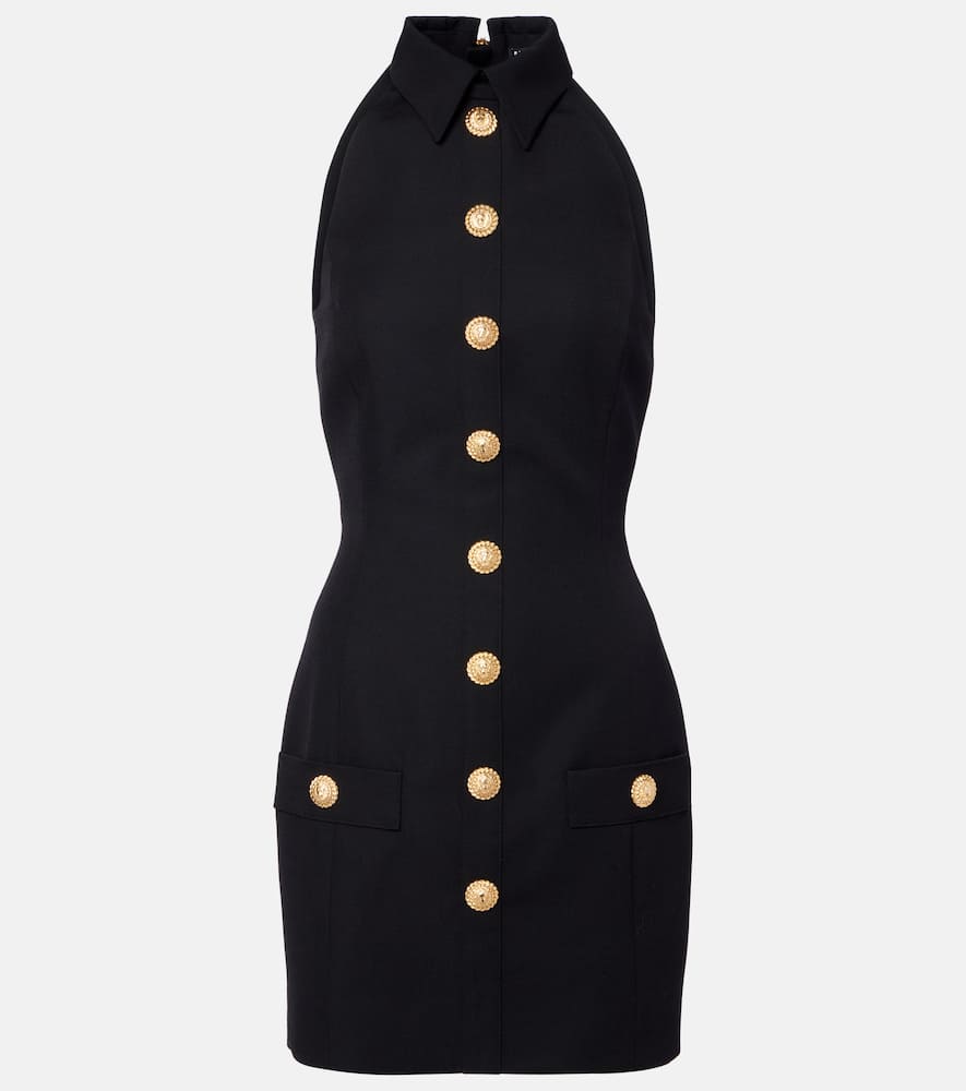 Halterneck wool grain de poudre minidress