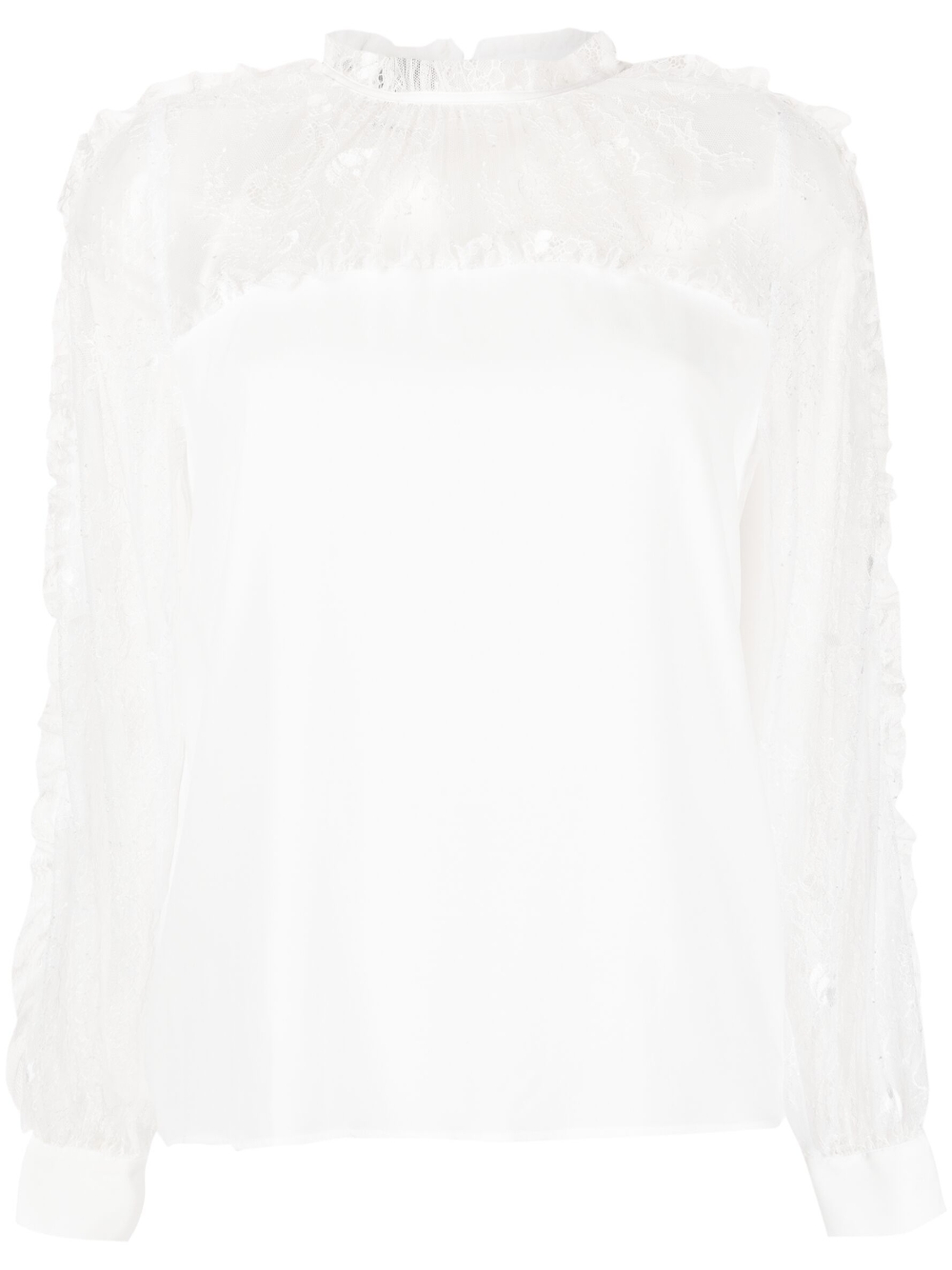 Chantilly-lace long-sleeved blouse - White