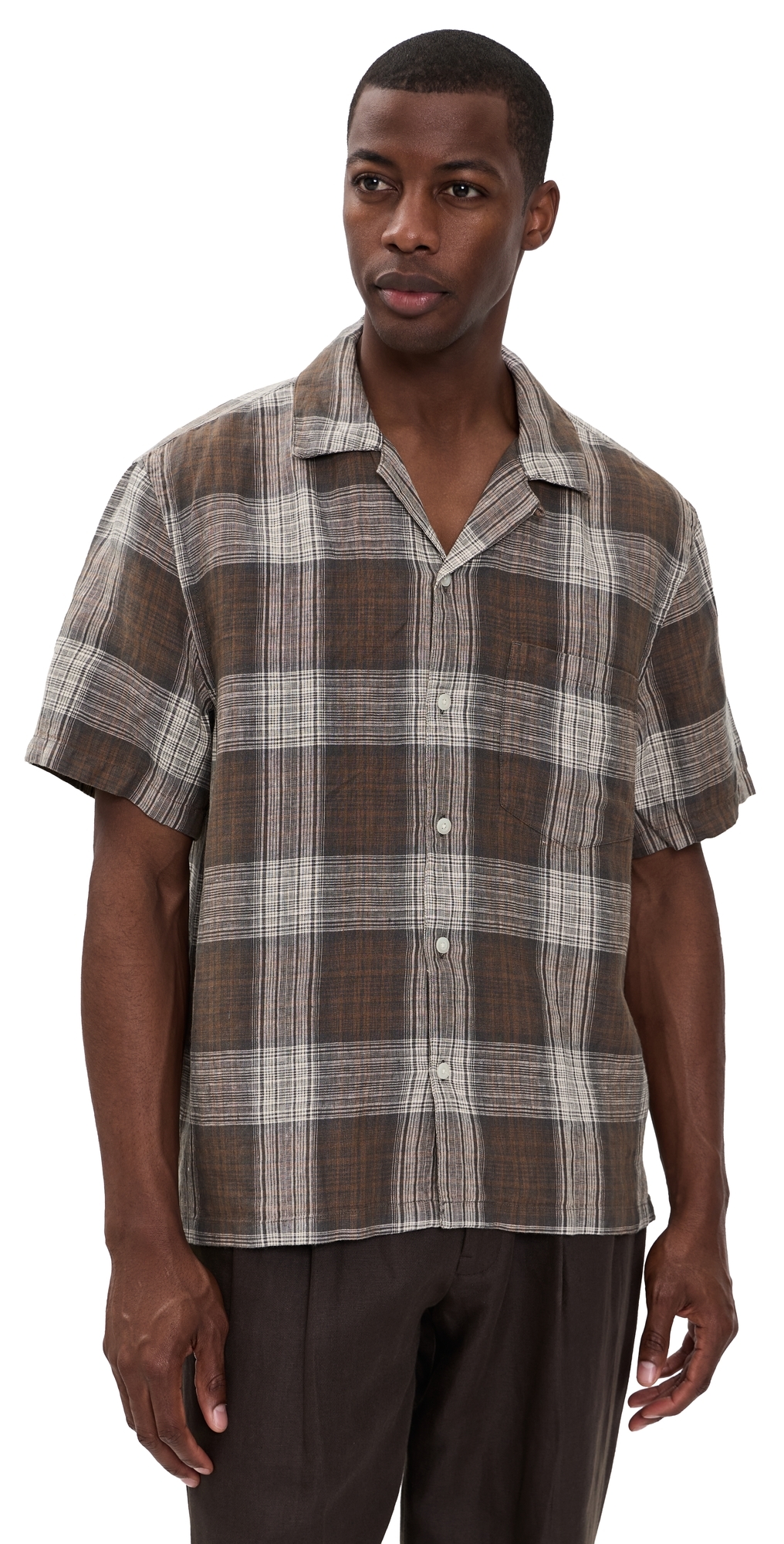 Short Sleeve Linen Top Plum Heritage Plaid