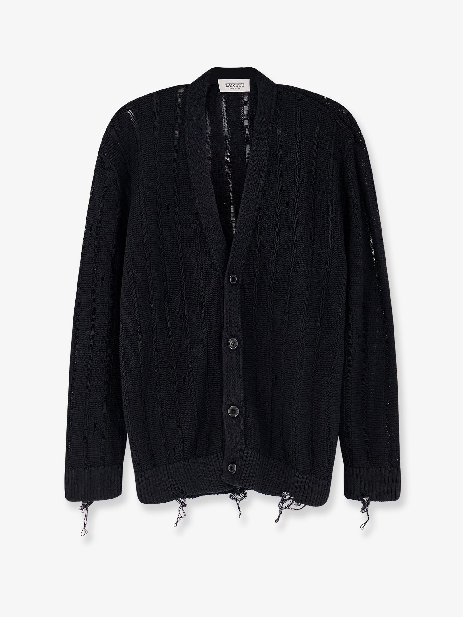 Distressed Cotton Cardigan — Black