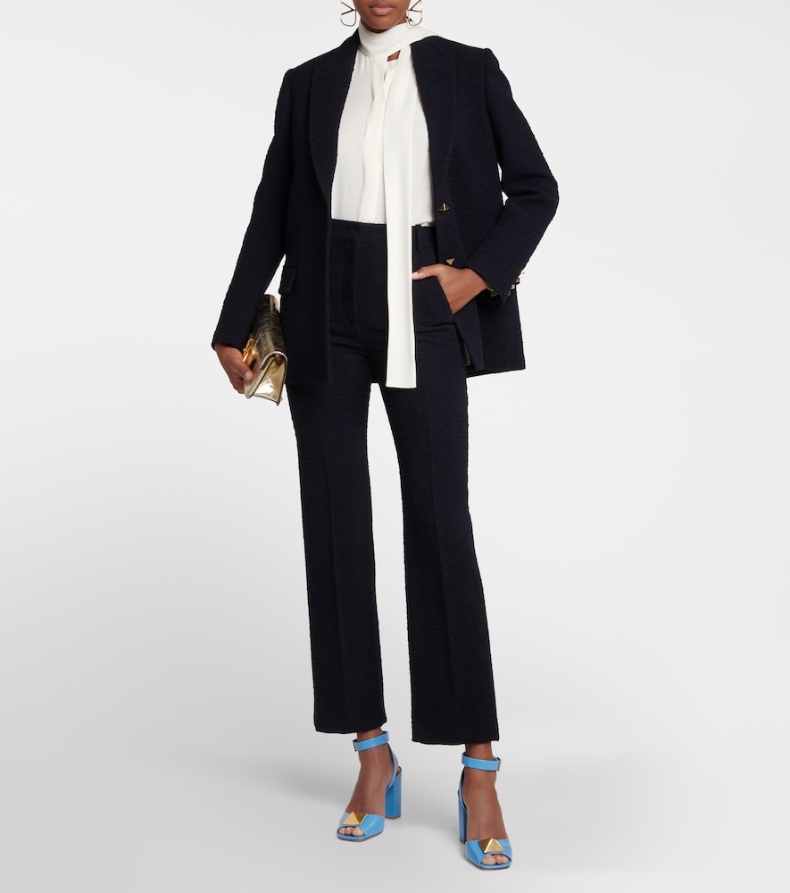 Wool-blend tweed straight pants