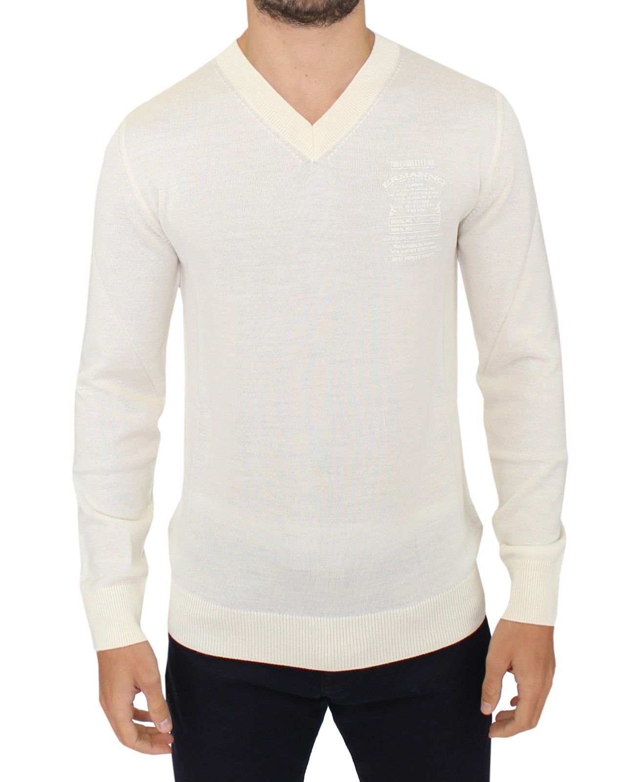 Wool Blend V-Neck Sweater — White