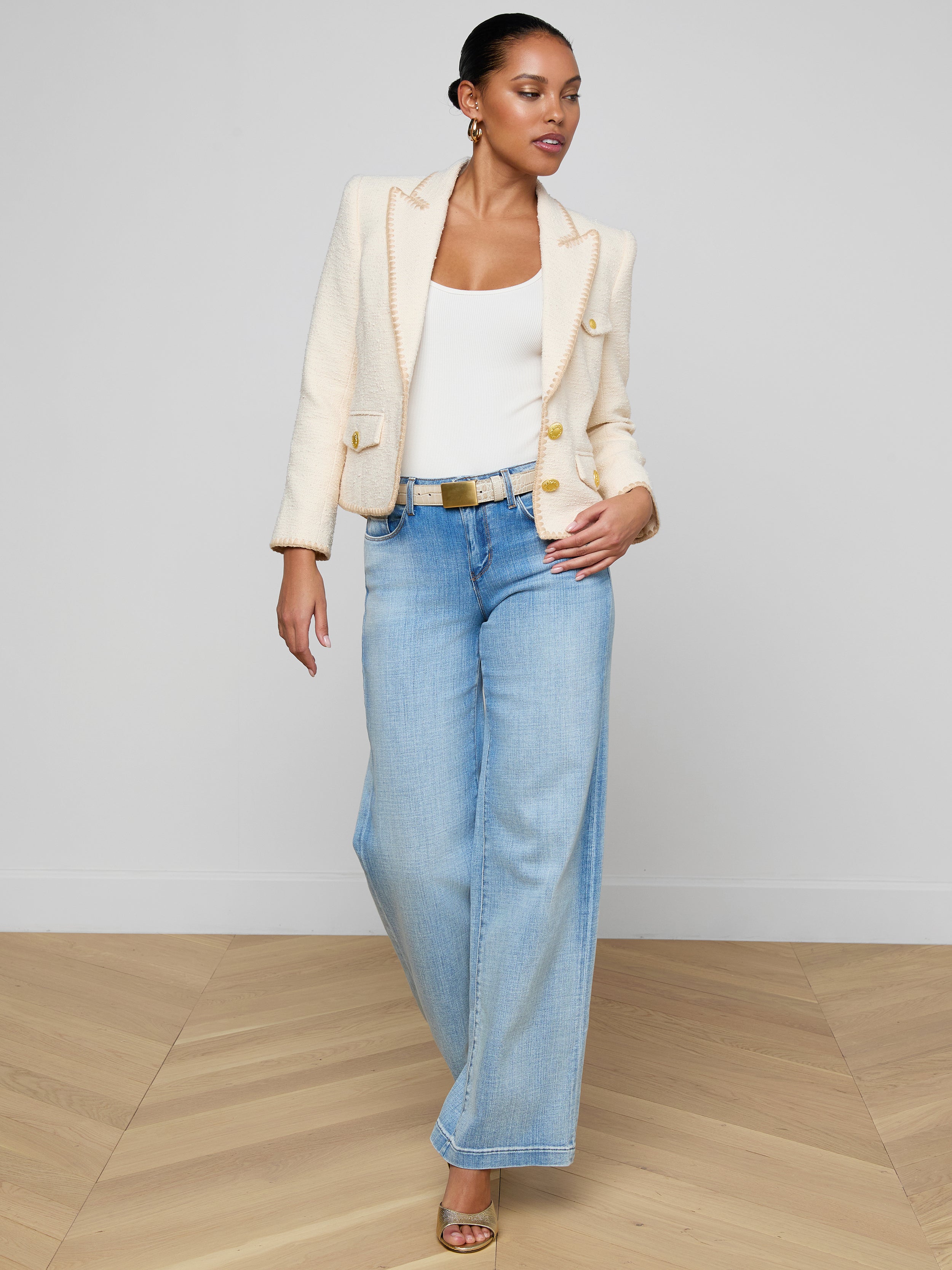 Wylla Tweed Blazer In Ecru/biscuit