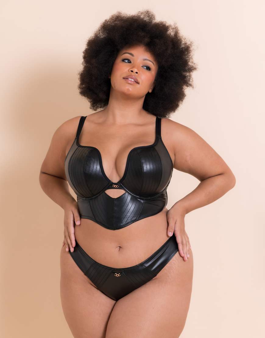 Scantilly hell for pleather superplunge longline bra fuller bust in black