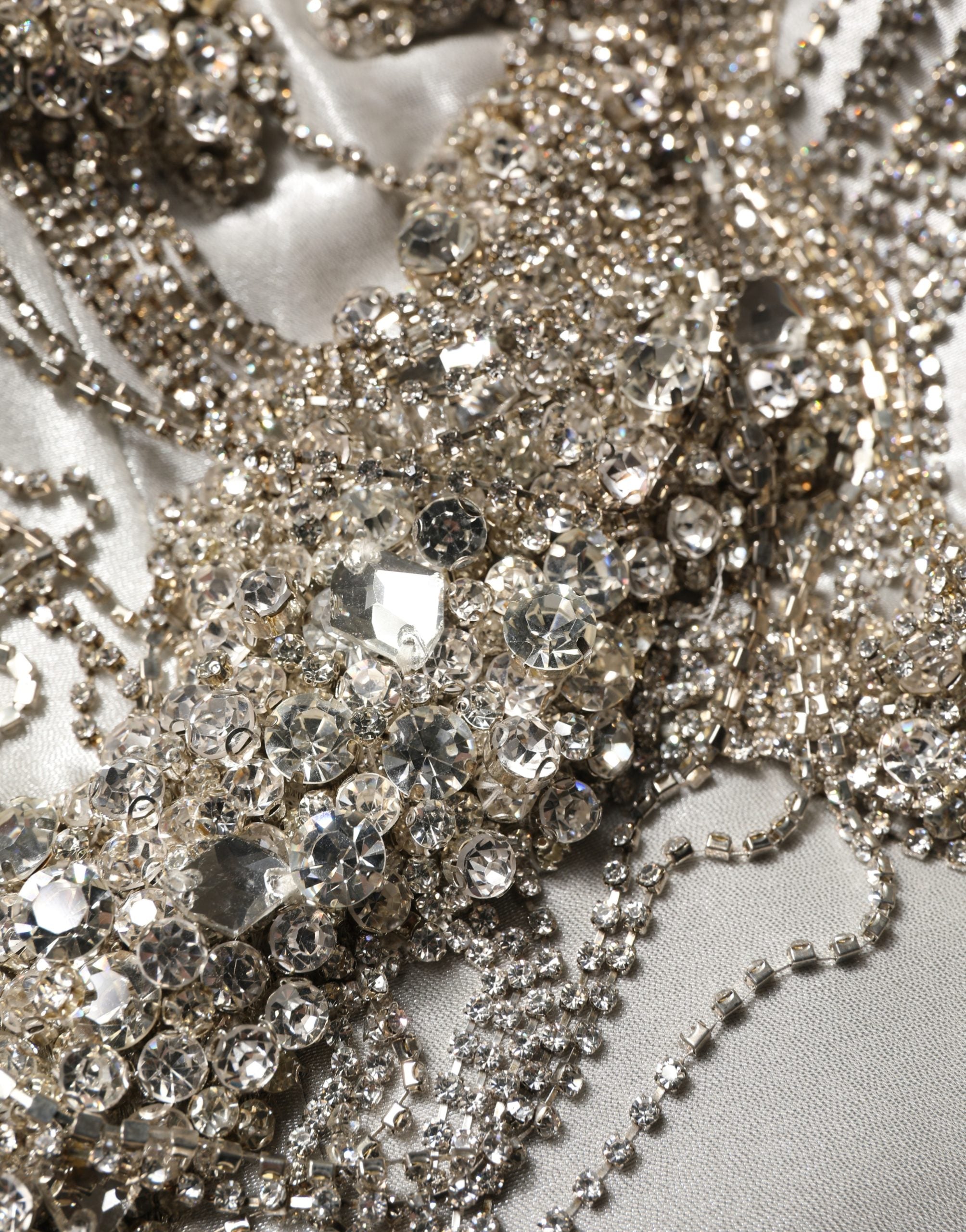 Crystal-Embellished Silk Evening Dress — Silver