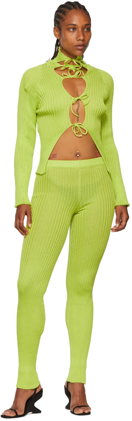 Green nylon and cotton leggings