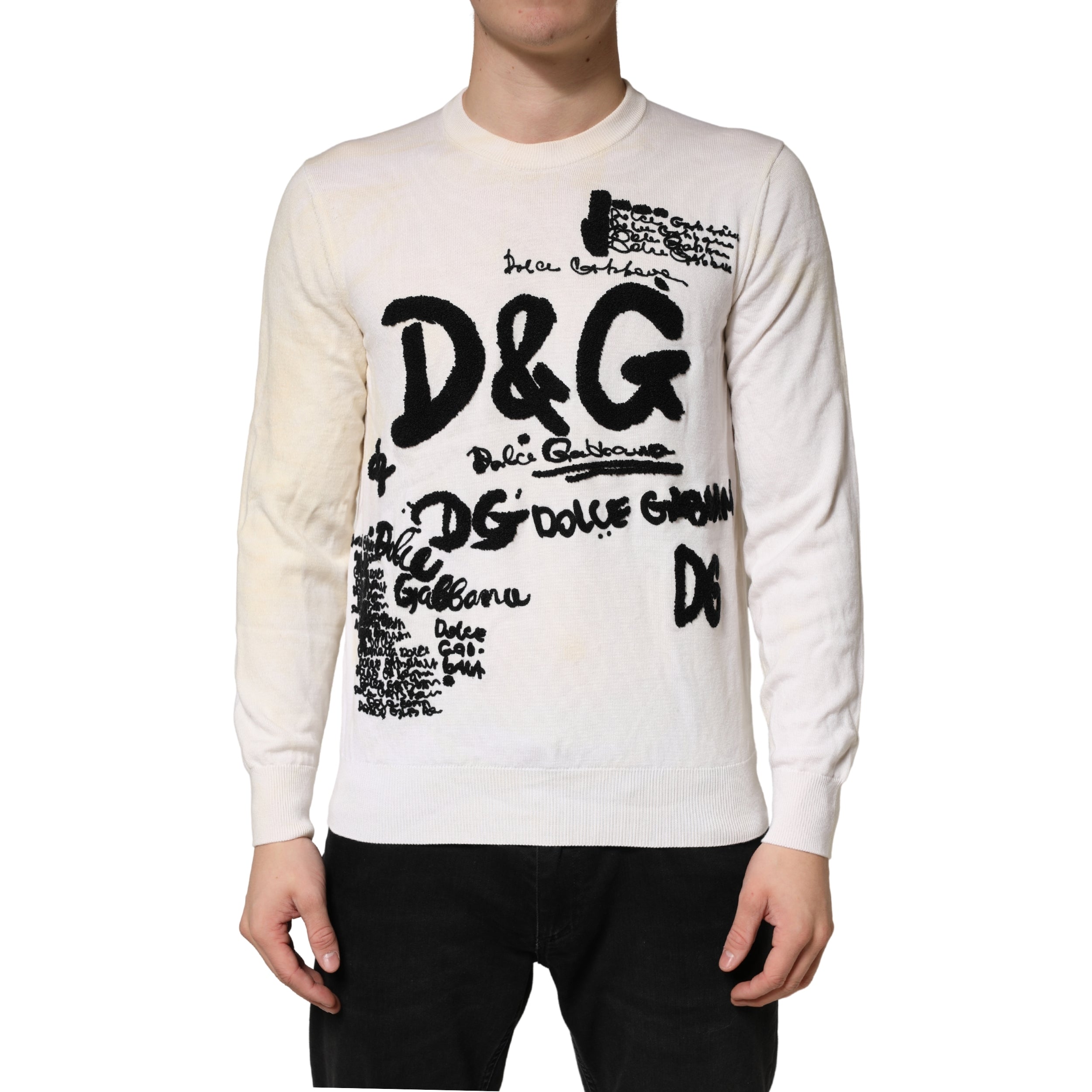 Virgin Wool Graphic Logo Sweater — White