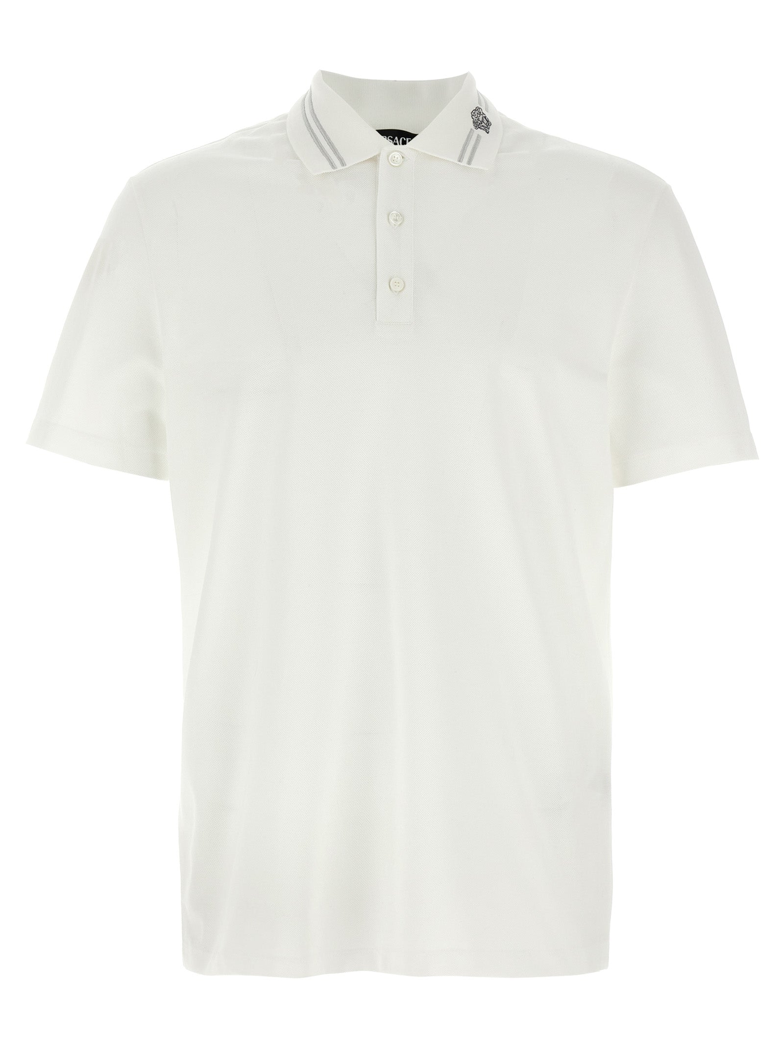 Cotton Piqué with Medusa Embroidery Polo Shirt — White