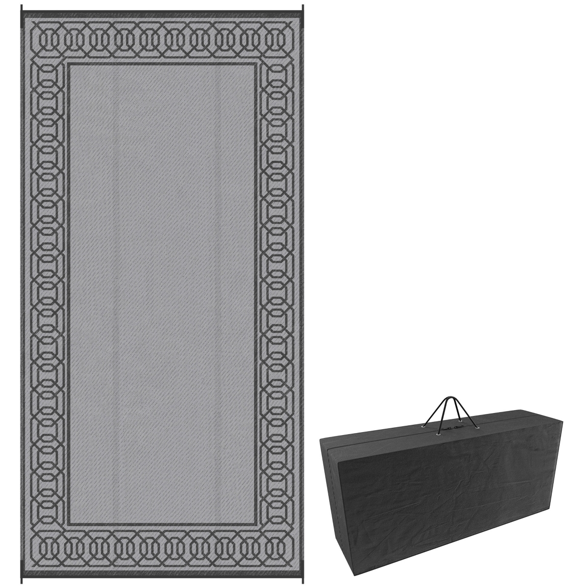 Outdoor Rug & Bag, 9' x 18' Plastic Rug, & Border - Black and gray border