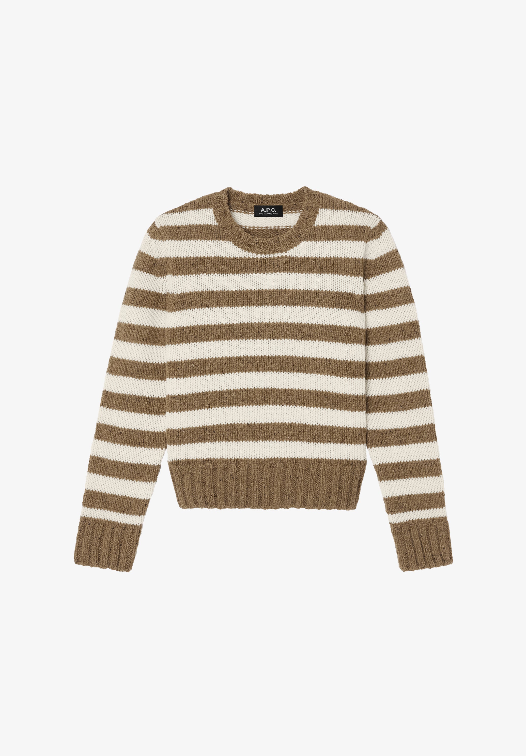 A. P.C. Women's Speckled striped sweater Size: Extra Small in Hazelnut / ecru