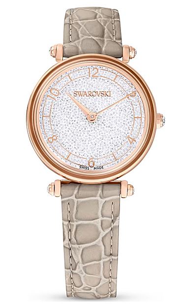 Crystalline Wonder Leather Strap Pvd Rose Gold Beige Crystal