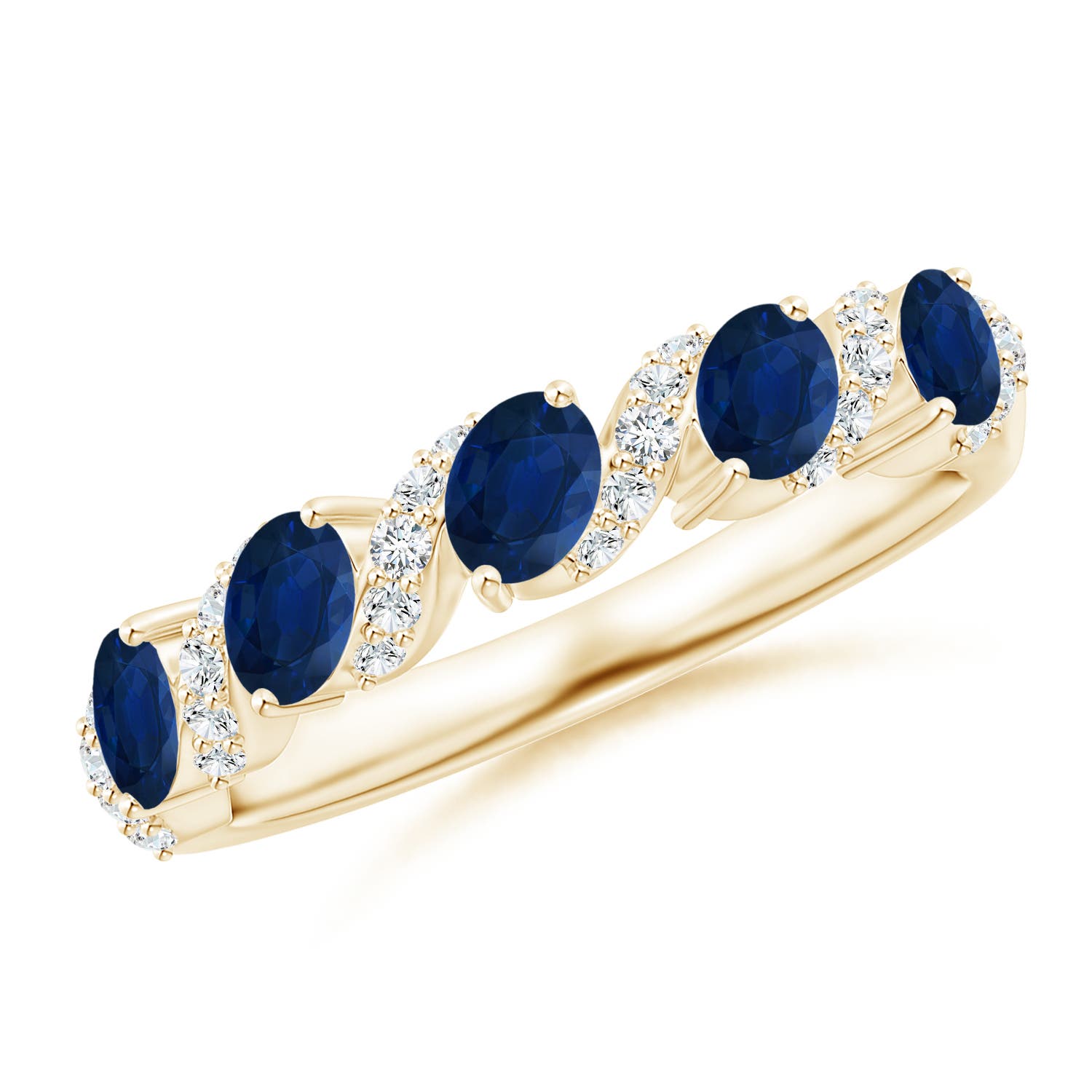 Angara 1.0 Carat Five Stone Oval Sapphire Swirl Ring with Diamonds in 14K Yellow Gold