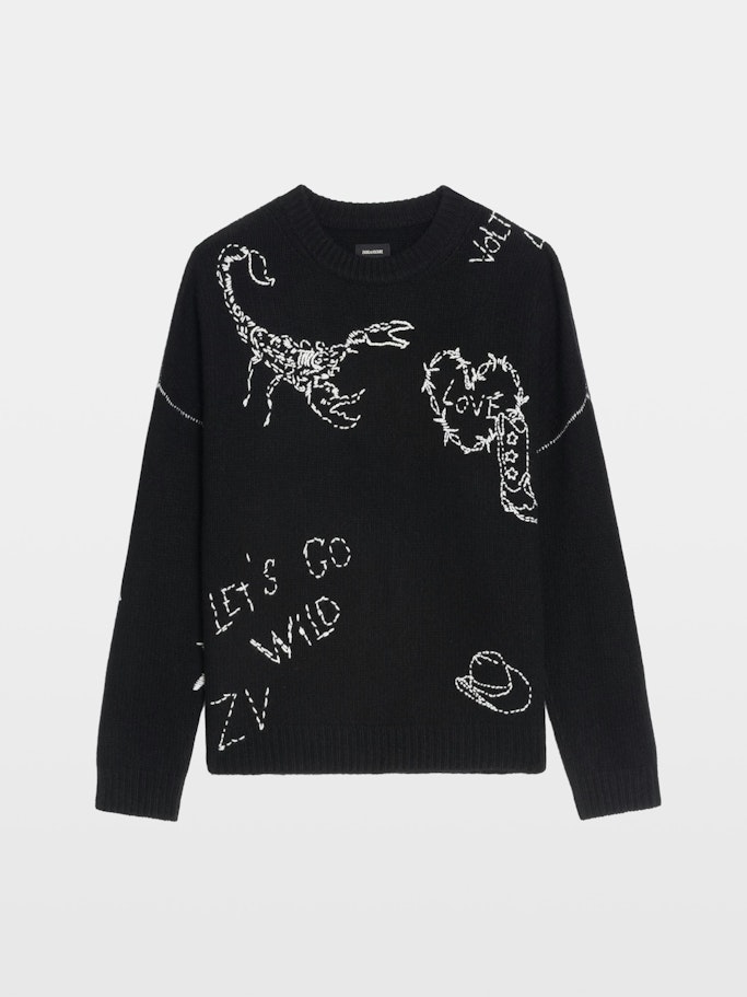 Baba Embroidered Wool Sweater