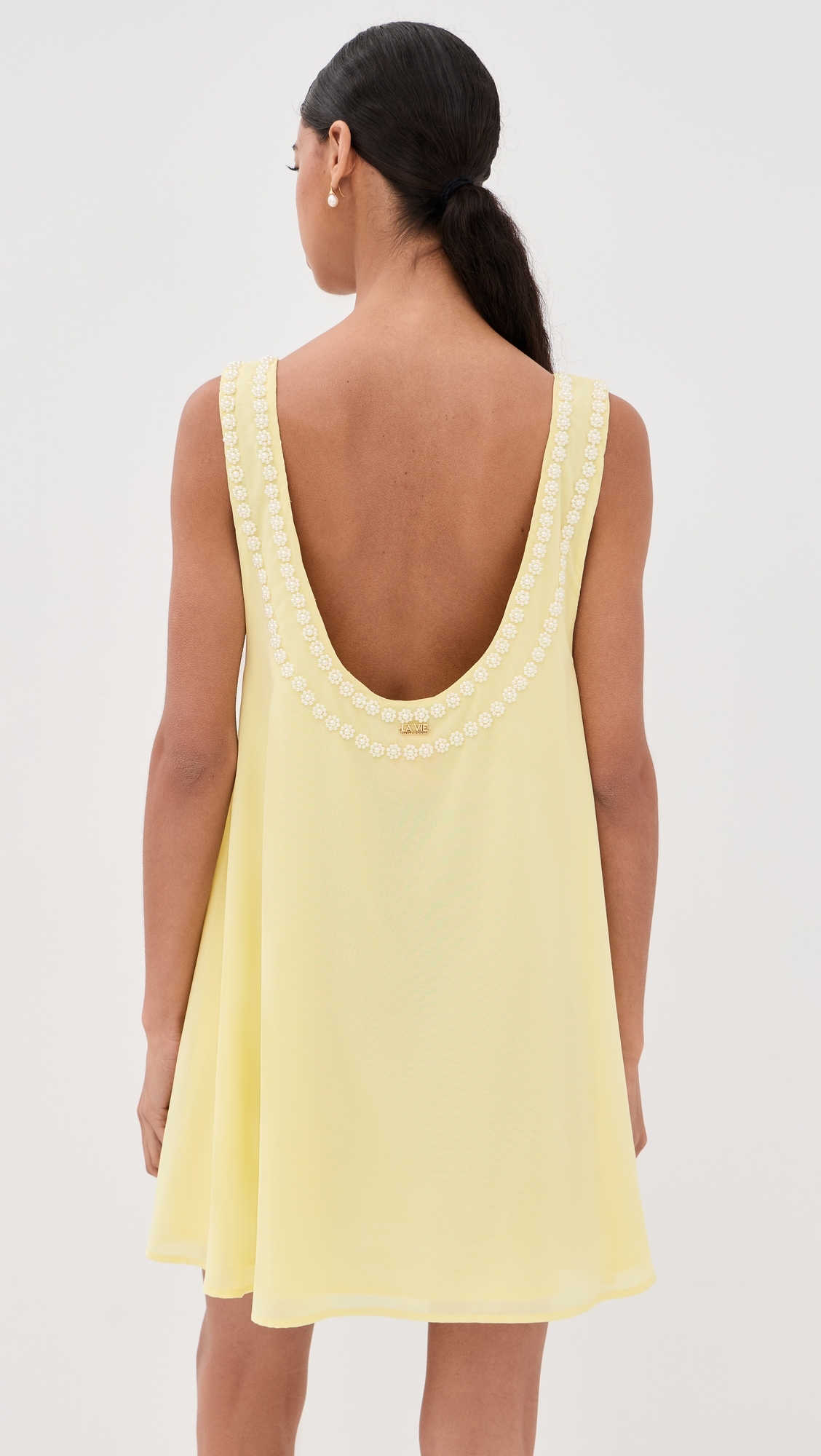 Pearl Beaded Bra Mini Swing Dress Yellow One Size
