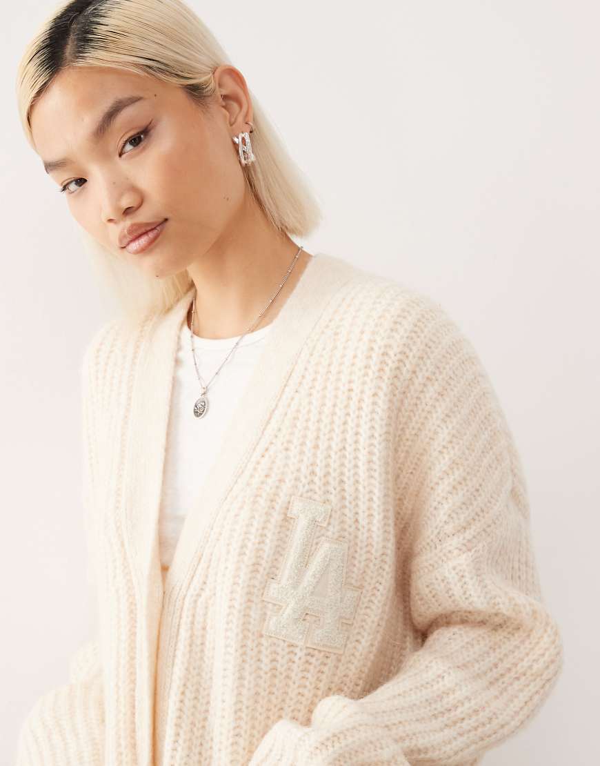 NY Yankees oversized knitted cardigan in white