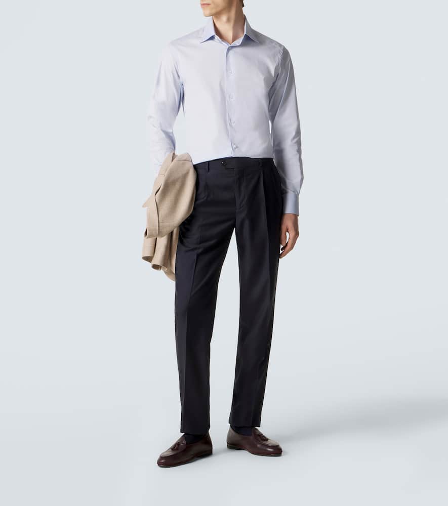 Pleated virgin wool straight pants