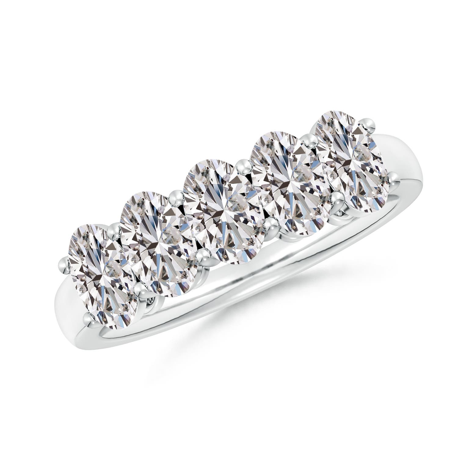 Angara 2.15 Carats Prong-Set Oval Diamond Five Stone Wedding Ring in 14K White Gold