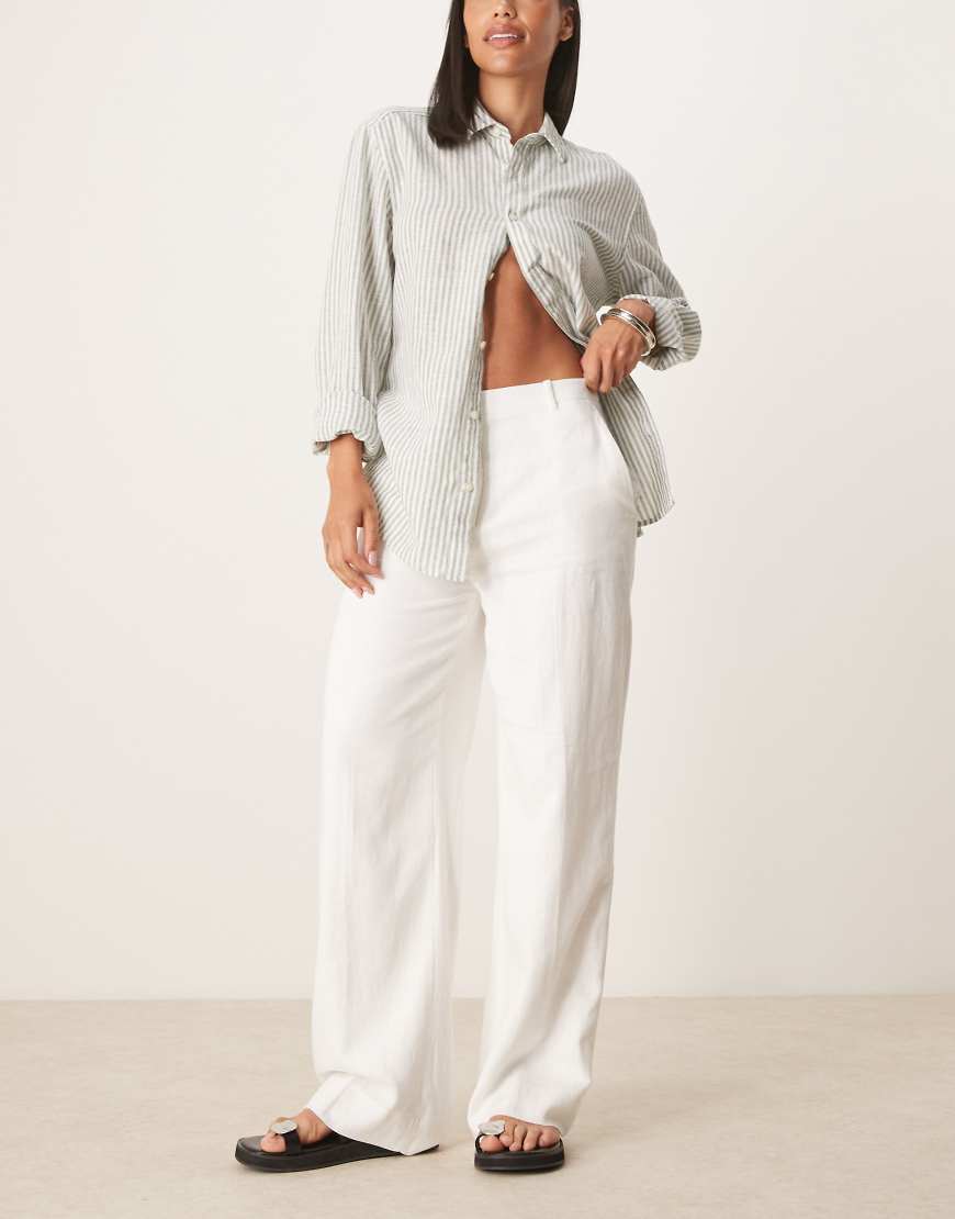 Curve high rise linen blend tailored pants in white
