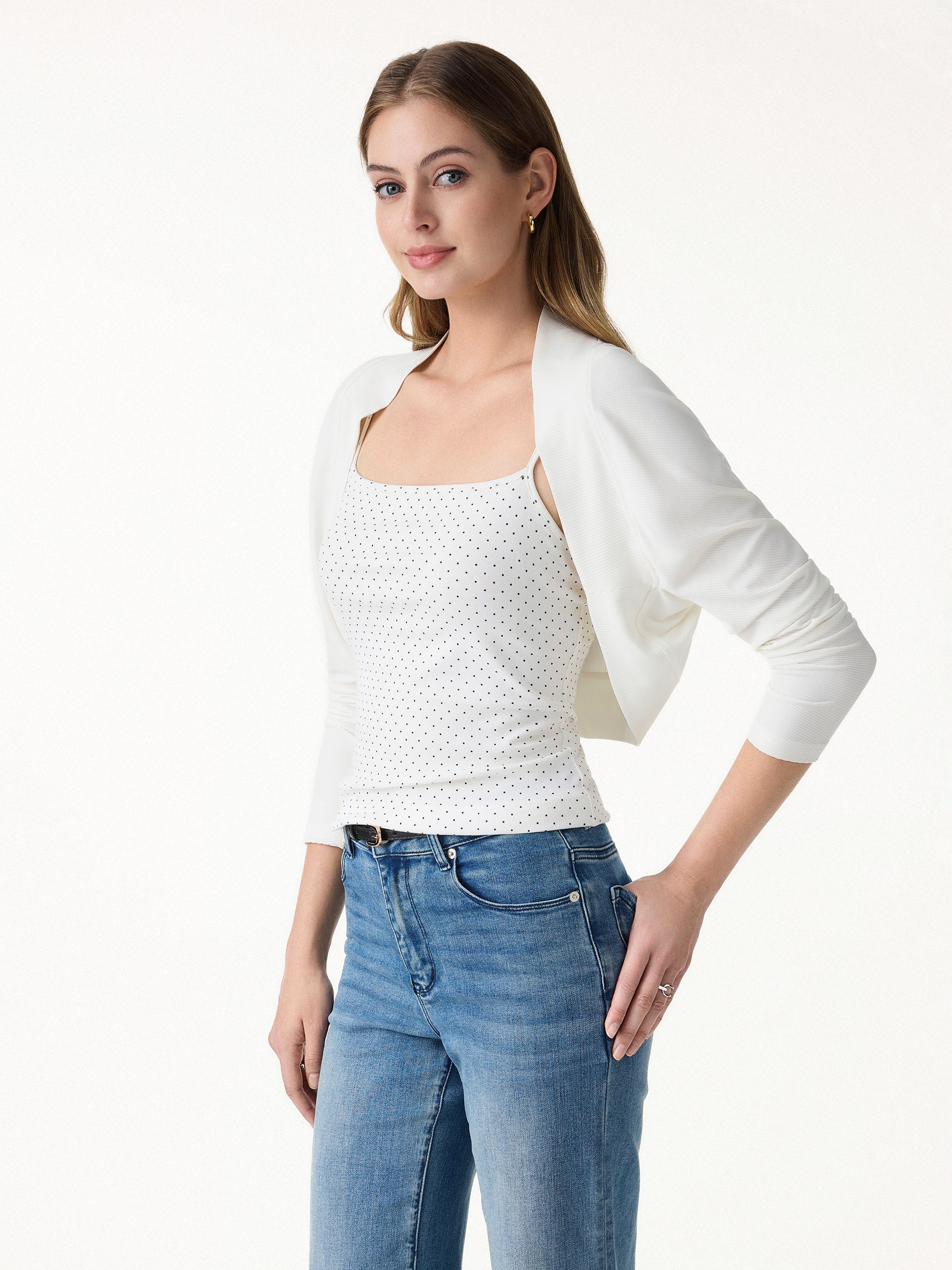 Bamboo Blend Breathable Summer Cropped Shrug Cardigan - White