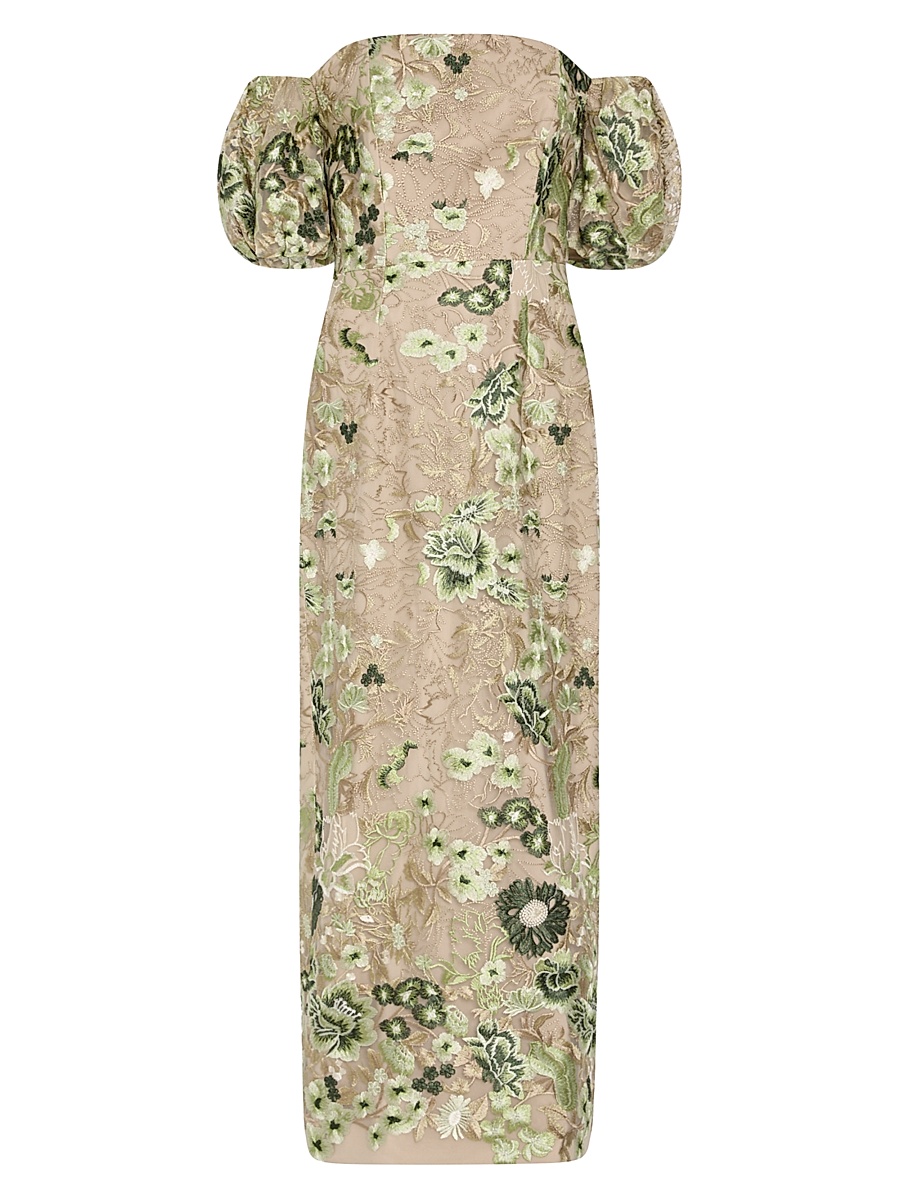 Women's Nene Embroidered Off-the-Shoulder Column Midi-Dress - White Green