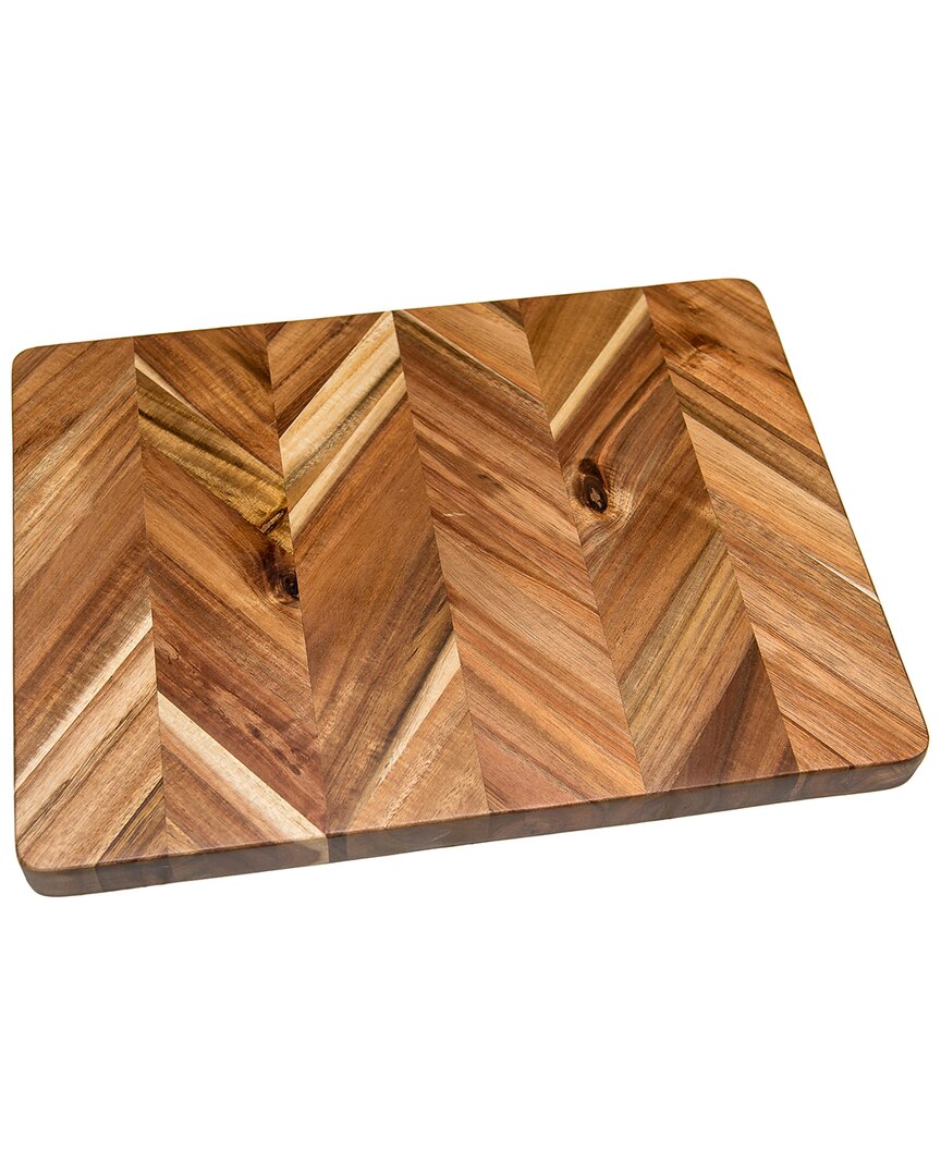 International Acacia Herringbone Rectangular Cutting/Serve Board With  Inset Handles, Medium