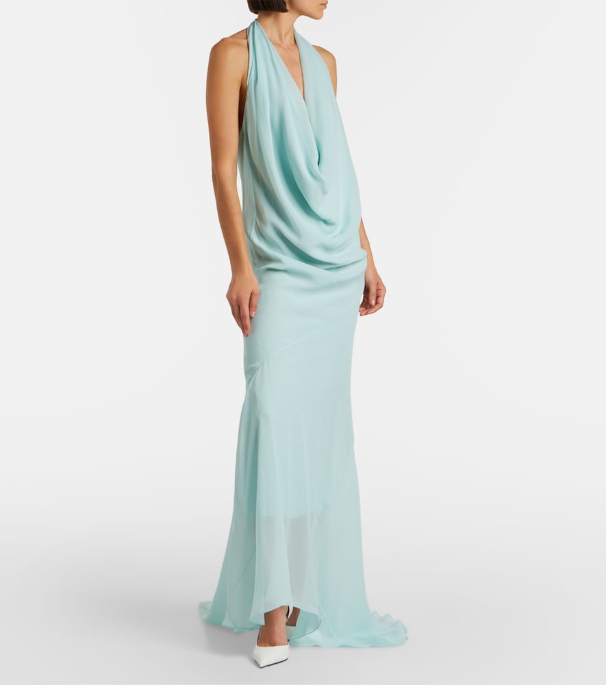 Draped sheer silk crêpe georgette gown