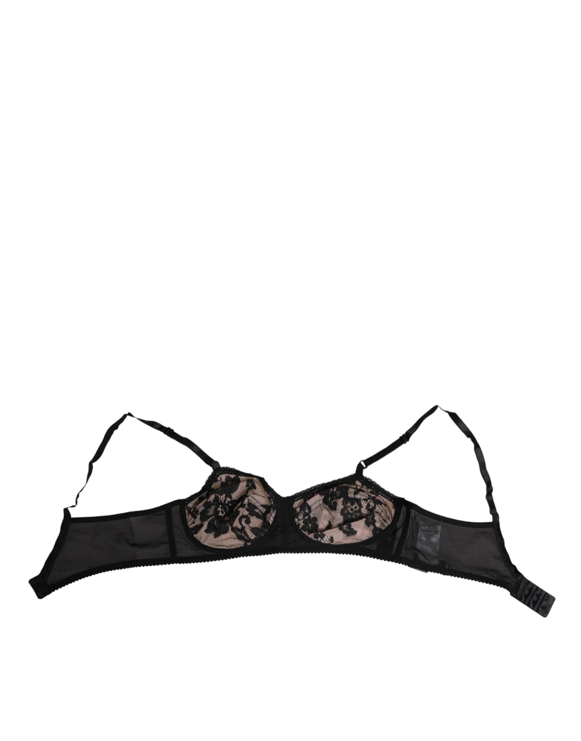Floral Lace Silk Bra — Black