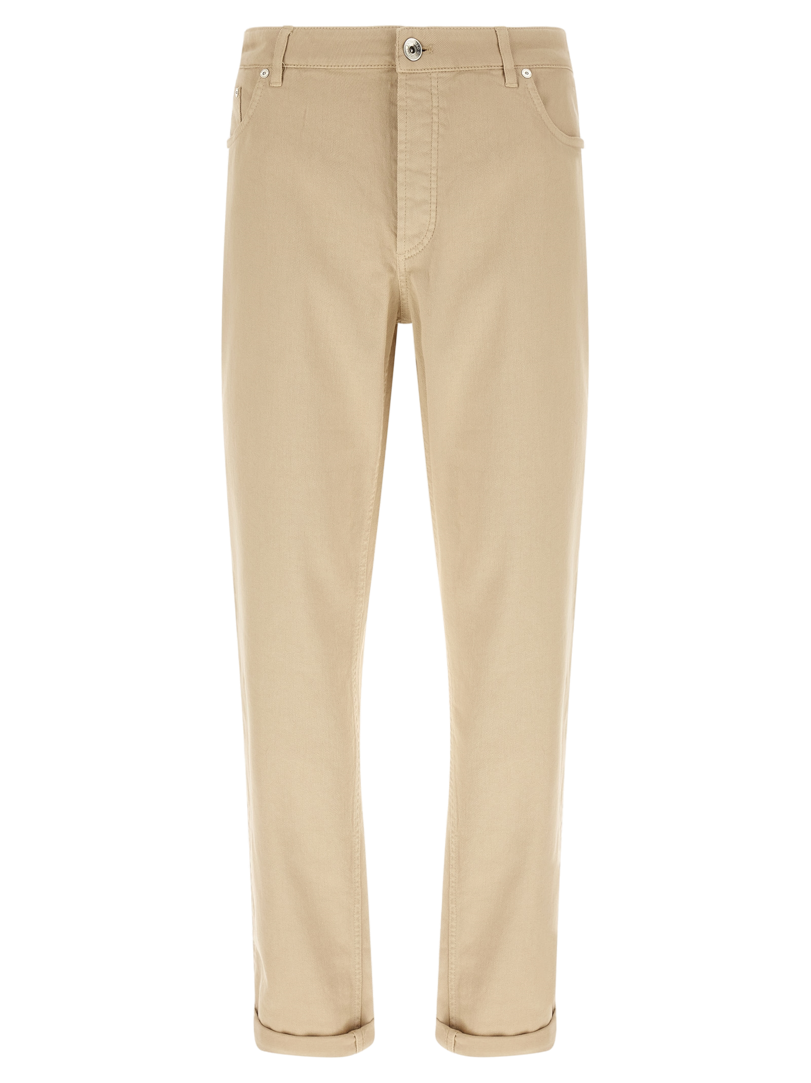 Tapered Cotton Trousers — Beige