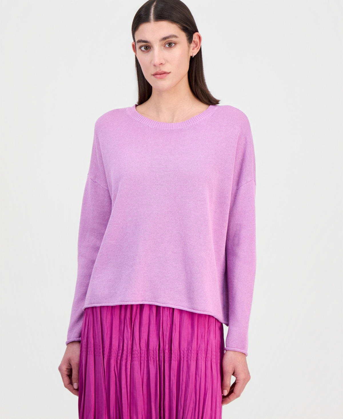 Women's Linen & Cotton Relaxed Sweater - Bright Aster