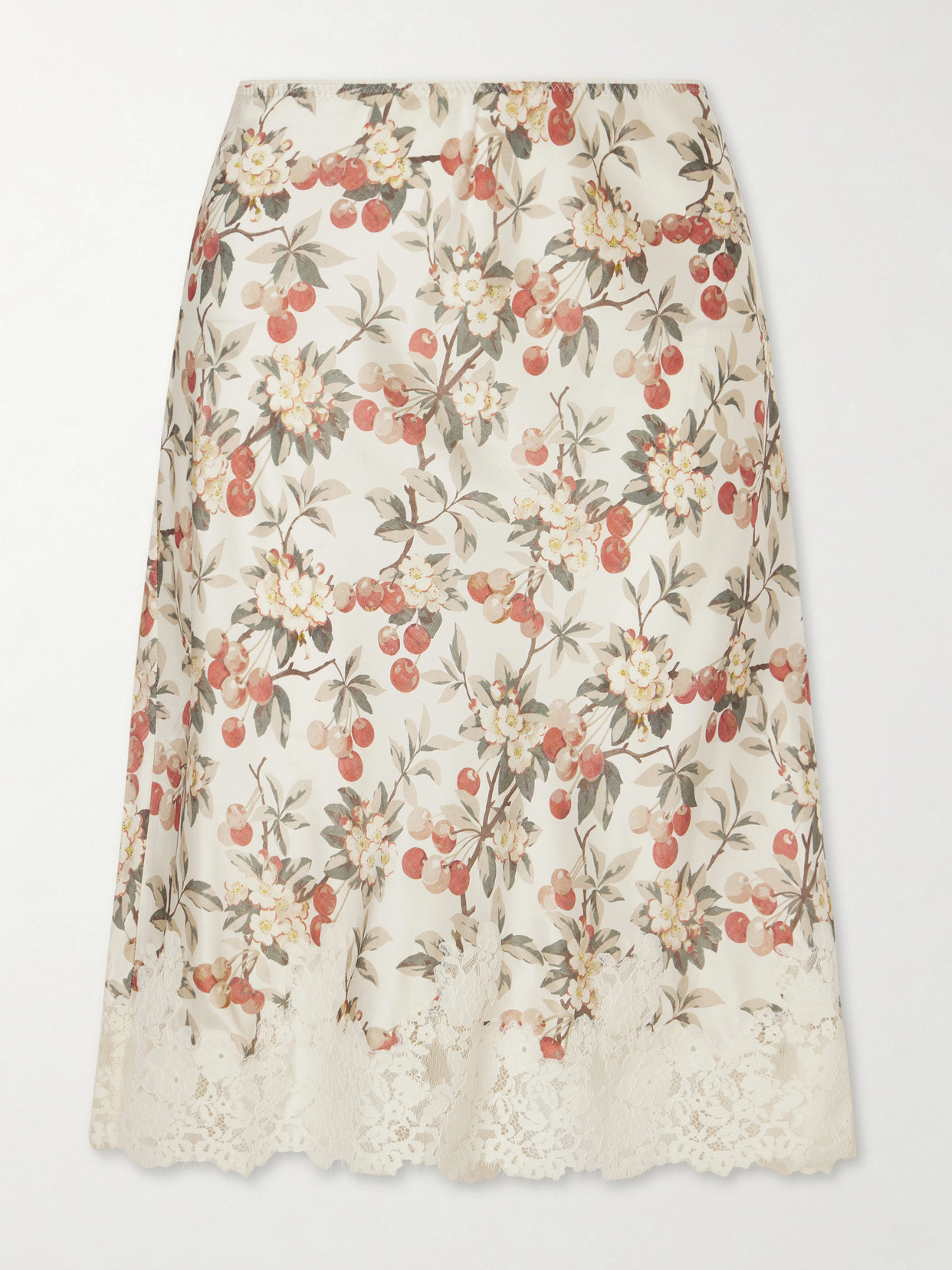 Elowette Lace-trimmed Floral-print Silk-satin Midi Skirt - Multi