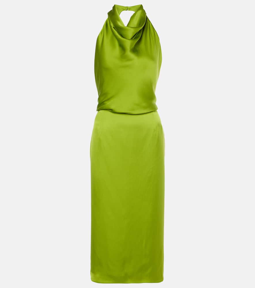 Halterneck silk satin midi dress