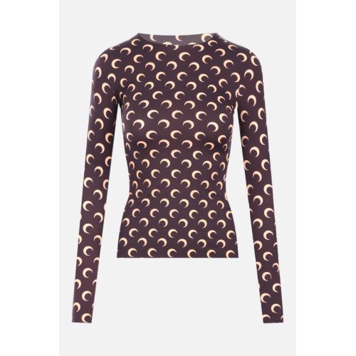 Crescent moon print jersey top - Brown