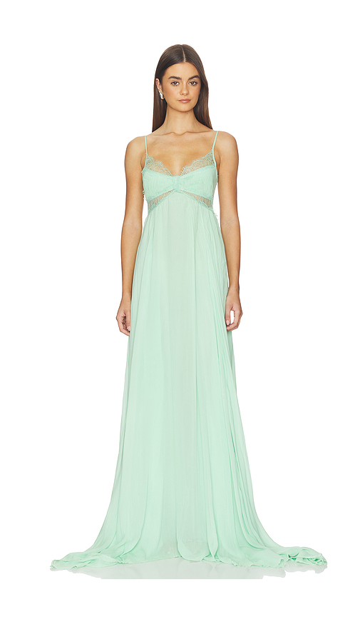 Blumarine Georgette Plisse Dress in Mint. 36. Also