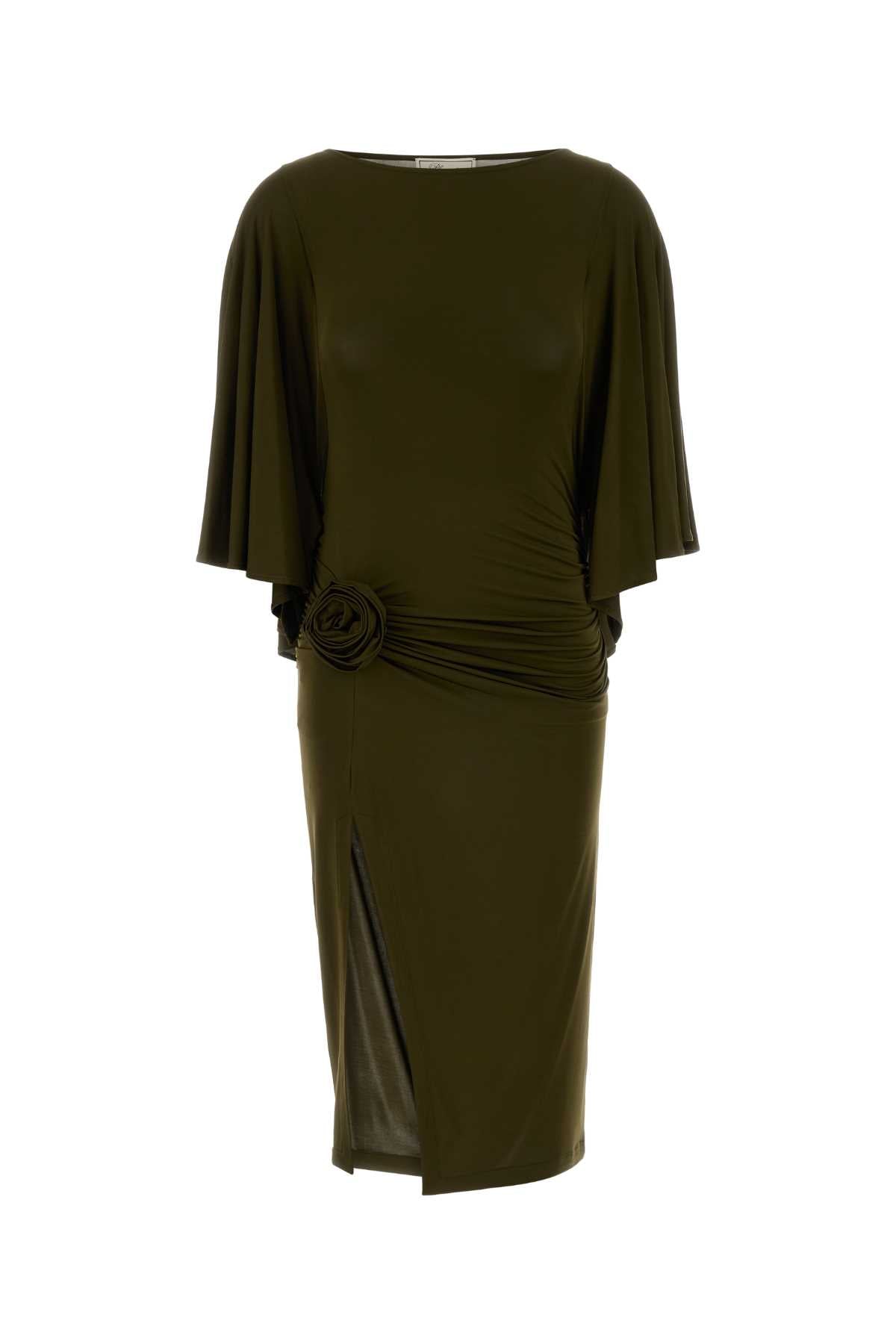 Ruched Viscose Dress — Green
