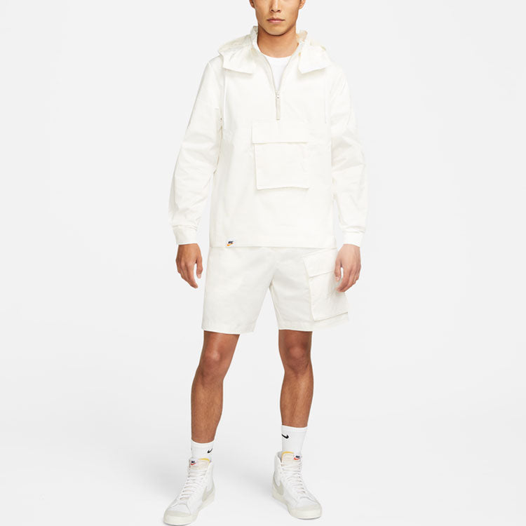 Sportswear Half Zipper Sports Hooded Jacket White