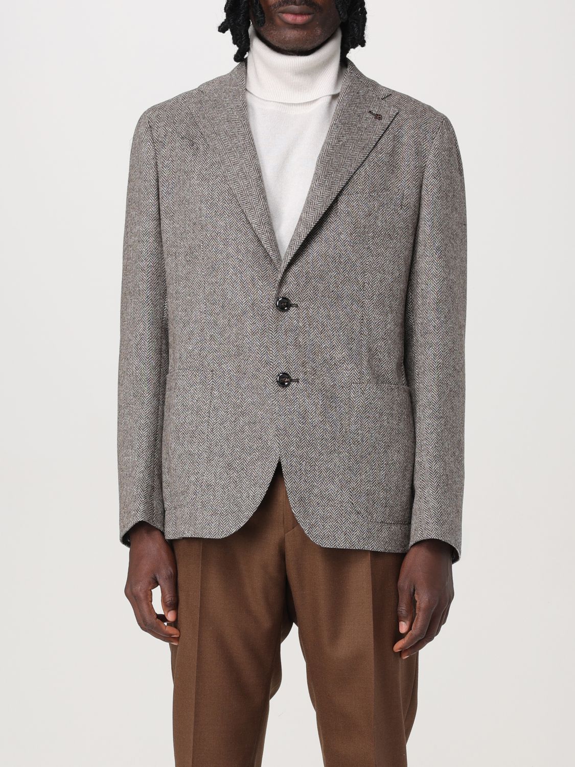 Herringbone-pattern blazer - Brown