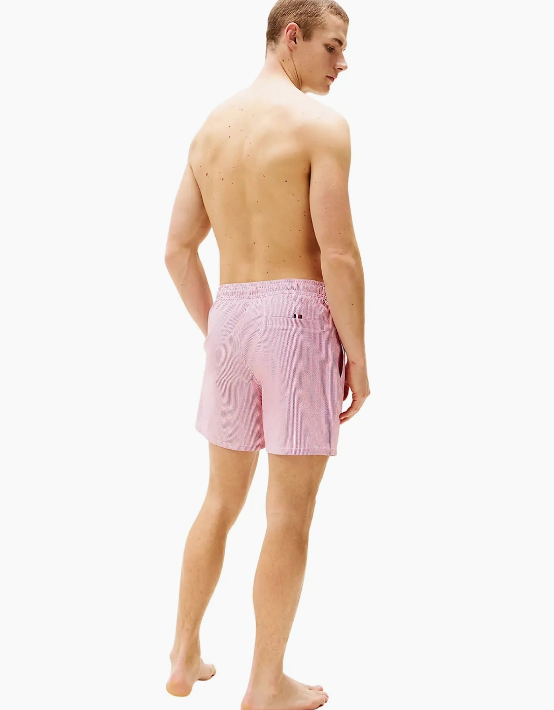 Tommy Hilfiger Men's Original Stripe Mid Length Swim Shorts, Ithaca White/Medium Red - Blue