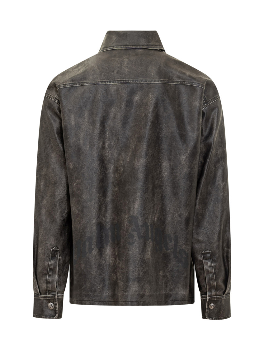 Curved Logo Coated Overshirt Dark Grey