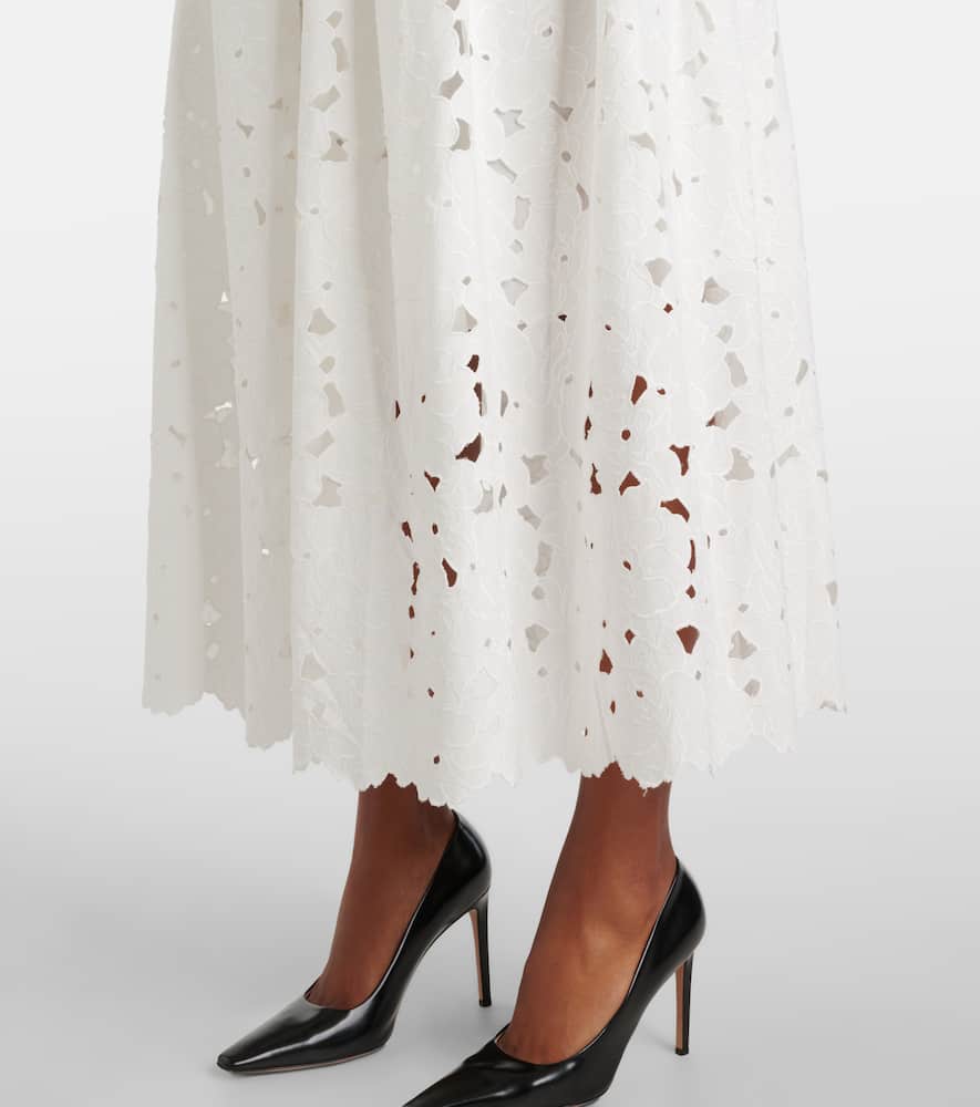 Gathered cotton-blend midi skirt