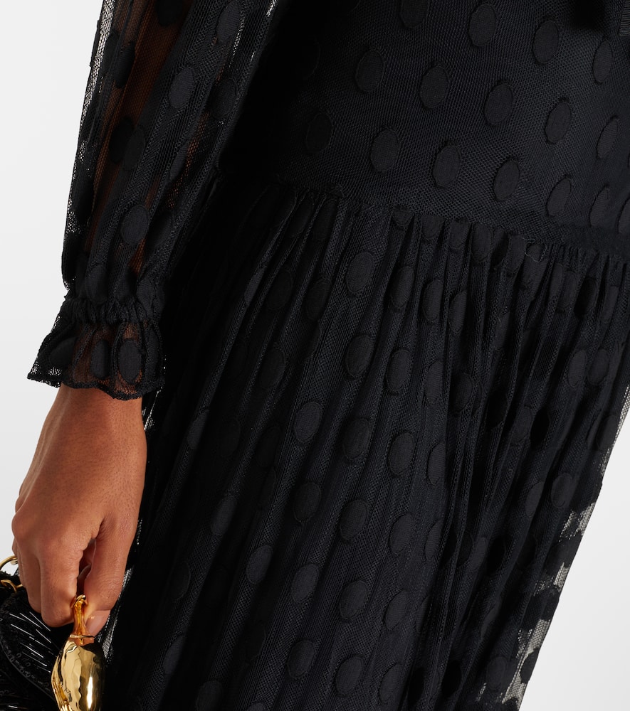 Soraya polka-dot tie-neck mesh maxi dress