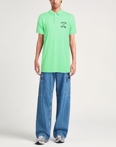 Swim Man Polo shirt Green Size L Polyester, Cotton