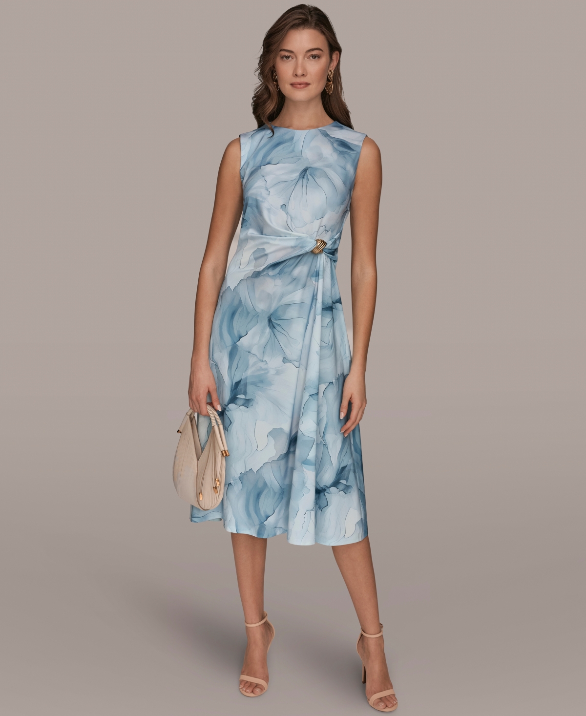 Women's Crew neck Dress - Washed indigo multi